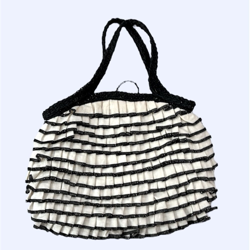 Black White Boho Tiered Fabric Women’s Shoulder Bag Purse Handbag Medium